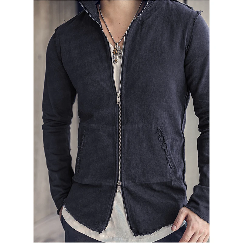 

Package mail spring elastic denim washed raw edge unlined men's slim fit coat men's stand collar f8298-2