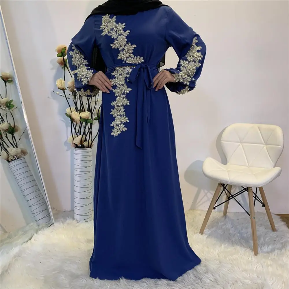 2020 последняя скромная Мода Laxury вышитые кружева Жемчуг мусульманская одежда