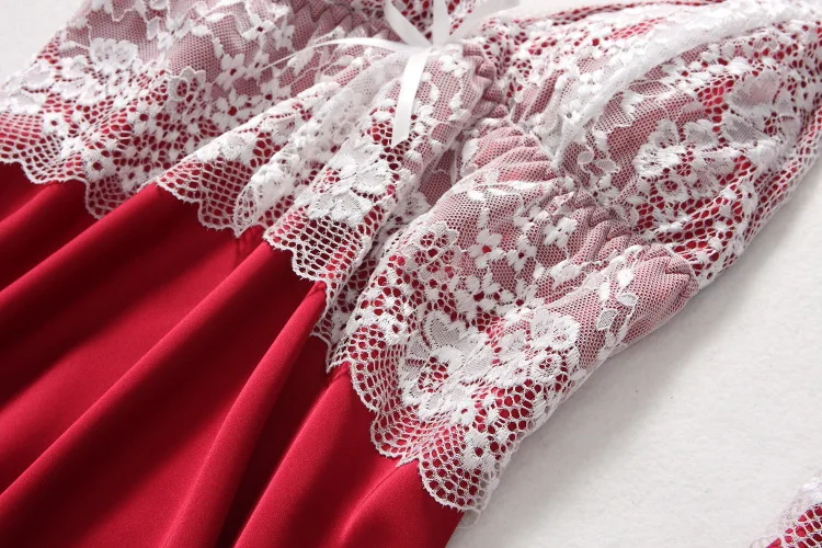 

3PCS Pajamas Suit Women Casual Sleep Set Sleepwear Lace Trim Nightwear Kimono Bathrobe Gown Loose V-neck Pyjamas Home Clothing