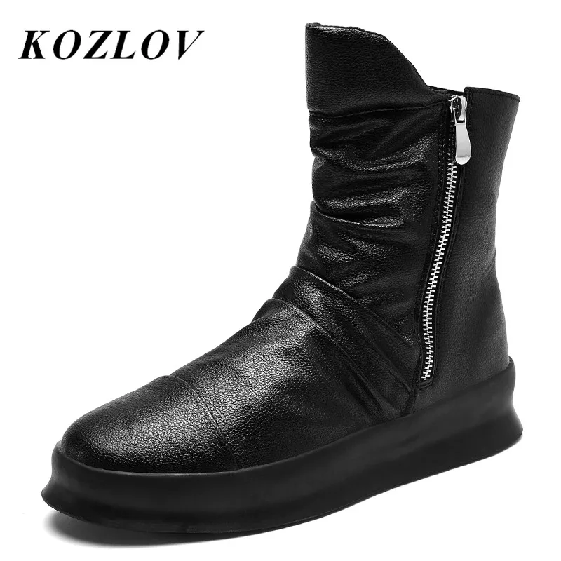 Модные ботинки на молнии мужские кожаные роскошные Брендовые ботильоны для