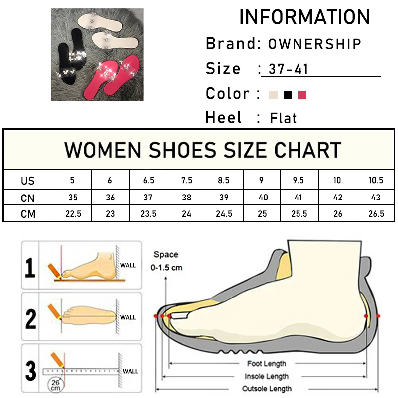 

Women Crystal Butterfly Slippers 2021 Summer Ladies Open Toe Flat Female Transparent Casual Slides Woman Comfort Shoes Plus Size