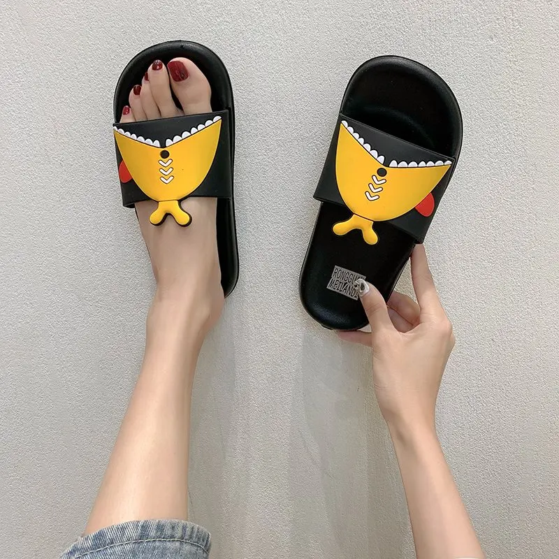 

Casual Open-toe Women's Slippers 2021 Fashion Simple Vamp Fish Applique Decoration Home Flat Women's Slippers