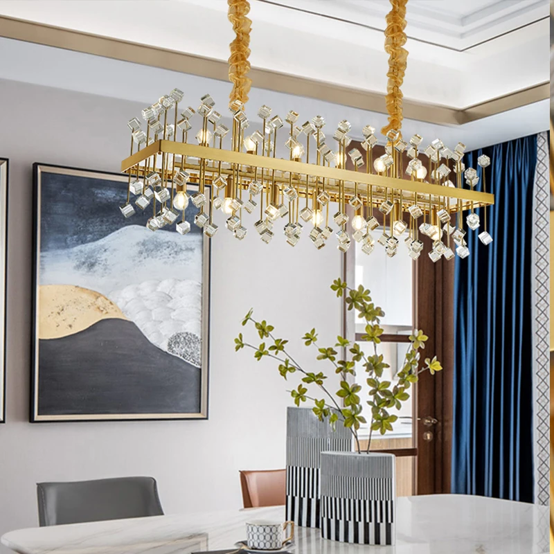 للبيع Led ما بعد الحداثة مكعب كريستال الذهبي الحديد المجال الثريا مصباح معلق Lampen بريق داخلي تعليق الإنارة لغرفة النوم