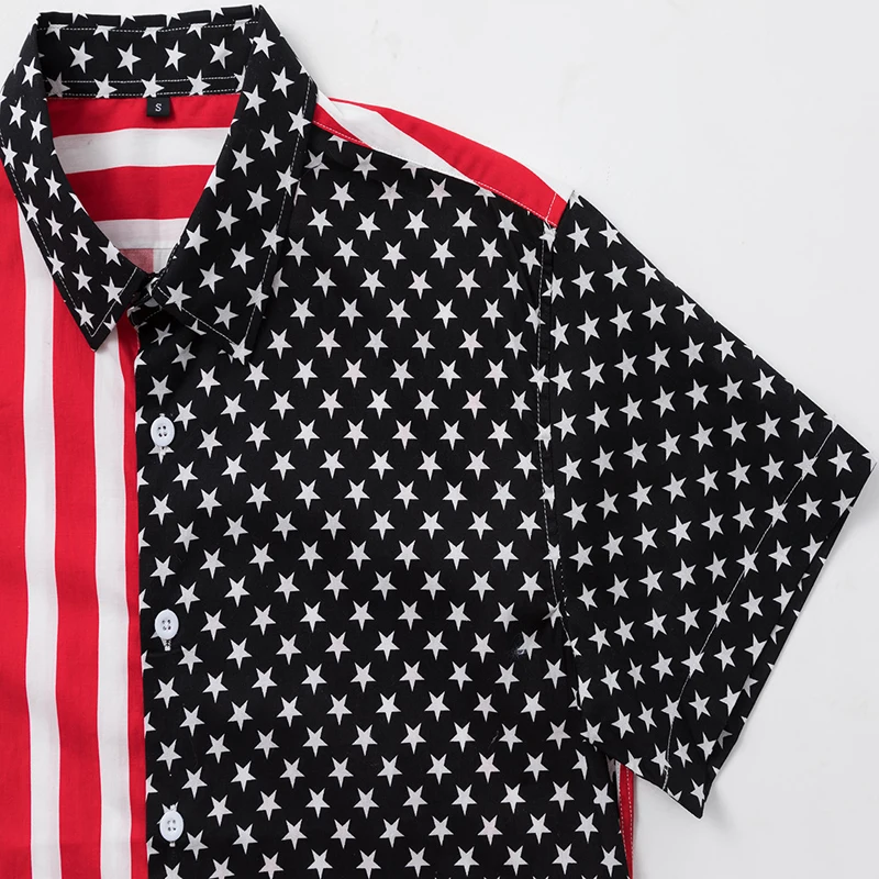 

Striped Print Cusual Mens Shirts American Flag Pattern Mens Dress Shirts Mid Sleeve Summer Men Fashion Streetwear Topwear A720