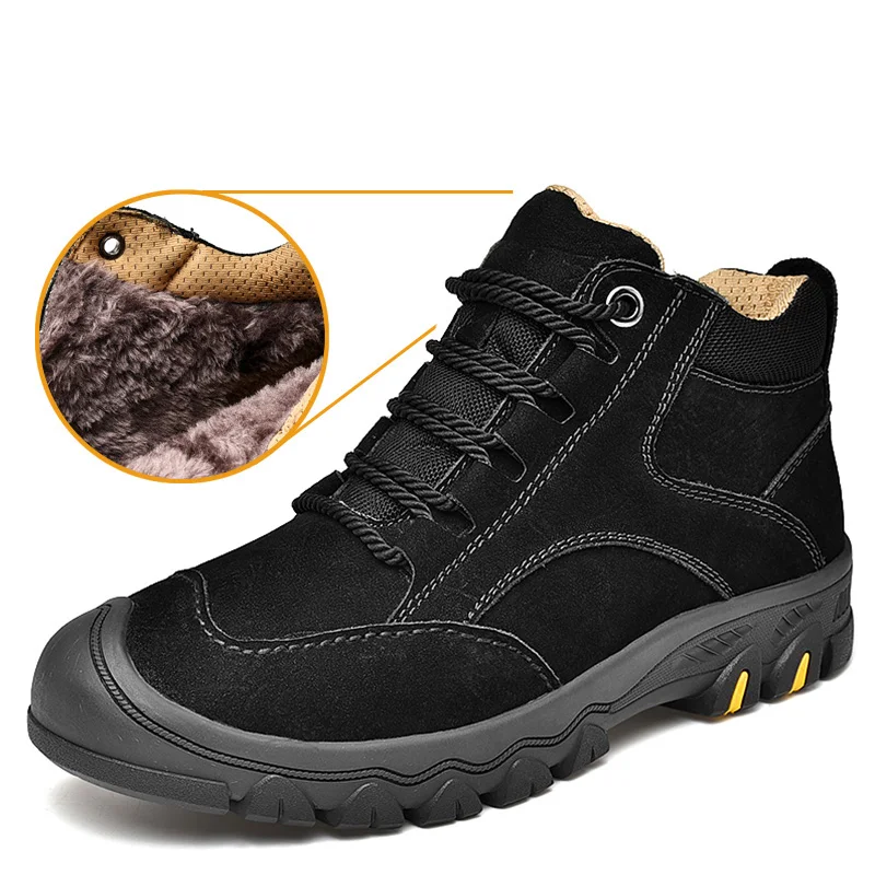 Мужская обувь из коровьей кожи Зимние теплые кроссовки натуральной с плюшевой