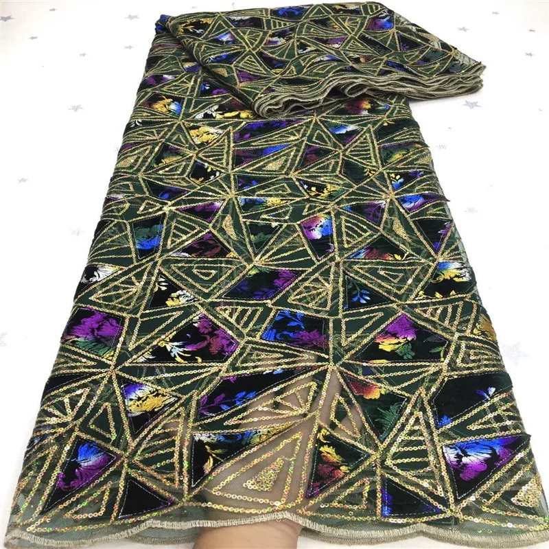 

French Net Lace Fabric With Sequins Velvet Fabric 2020 gold/green High Quality Lace African Lace Fabric For Wedding Sewing