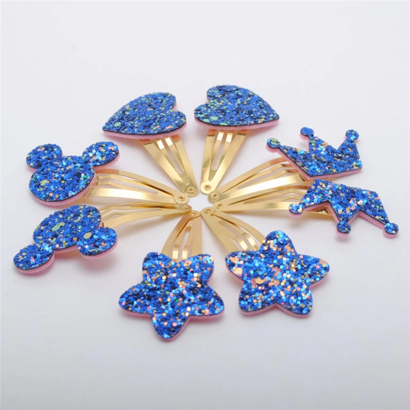 8/ 10 Pcs New Gold Plated Girls Mickey Ears Hair Clips Kids Glitter Hairpins Star Crown Barrette Accessories | Детская одежда и