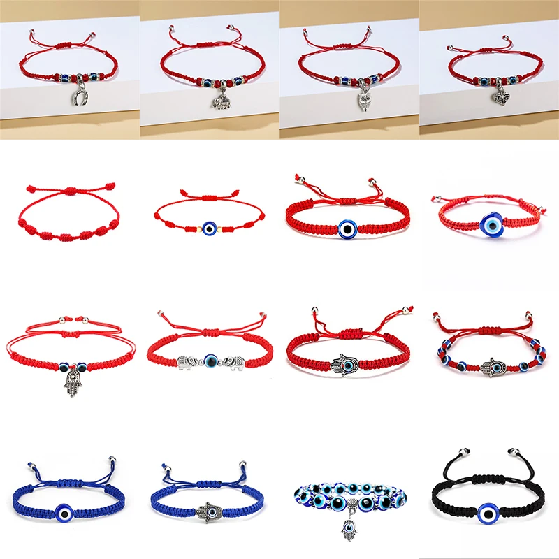 

2pc Handmade Lucky Wish String Rope Bracelets for Women Men Turkish Evil Eyes Bracelets Charms Red Weaven Bangles Pulseras Mujer