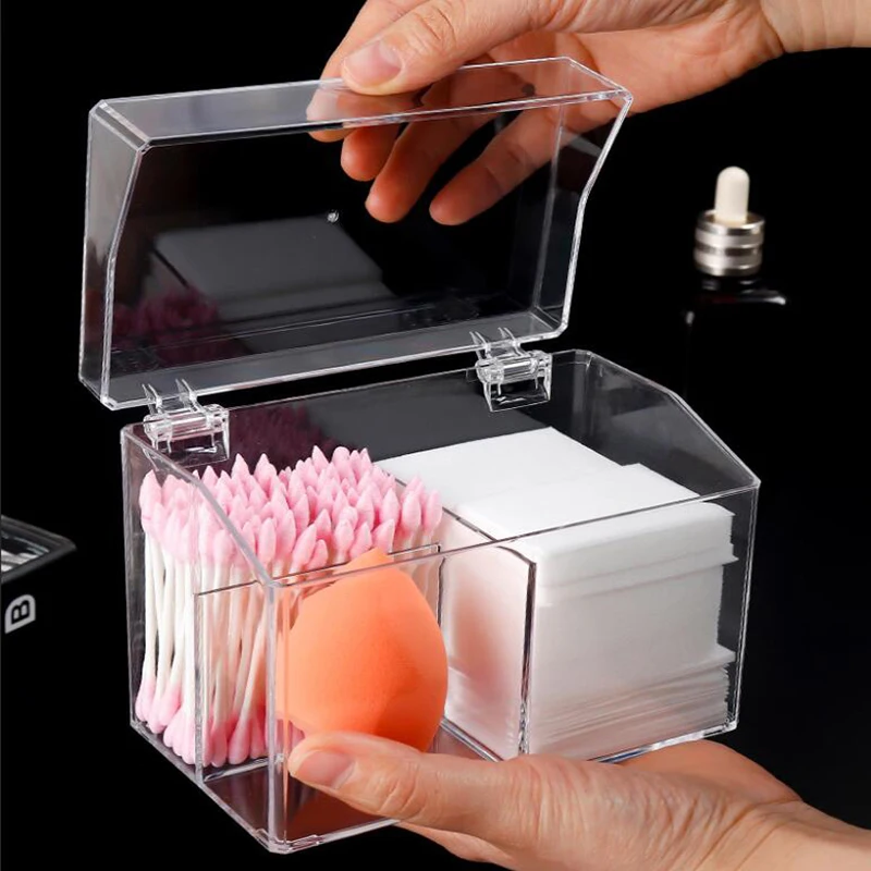 

Acrylic Makeup Organizer 3 Grids With Cover Cotton Swabs Case For Lipstick Eco Friendly Cotton Pad Storage Puff Display Stand