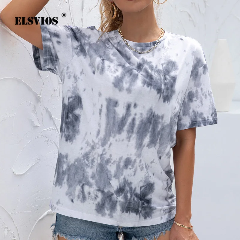 

Round Neck Fashion Tie-Dye Printing Casual T-Shirt Women Harajuku Loose Short Sleeve Clothing Summer Wild Personality Streetwear