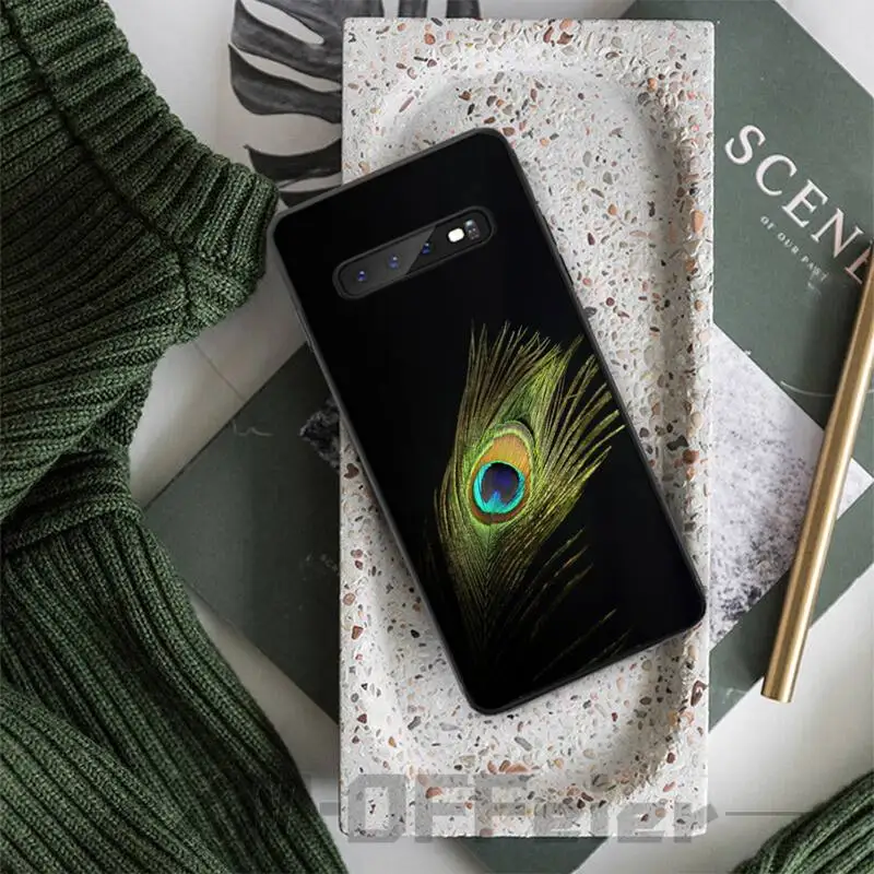 

Green Peacock Feather Phone Case For Samsung GalaxyA51 A10 A20 A30S A40 A50 A70 A71 For Samsung Note 8 9 10 Tpu Cases Cover