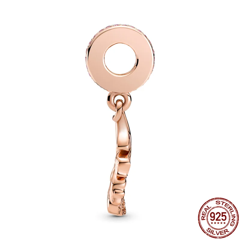 

925 Sterling Silver Rose Gold Pine Cotyledons Lnlaid Purple Zircon Charm Suitable For 3mm Bracelet&Bracelet Ladies Fashion Gift