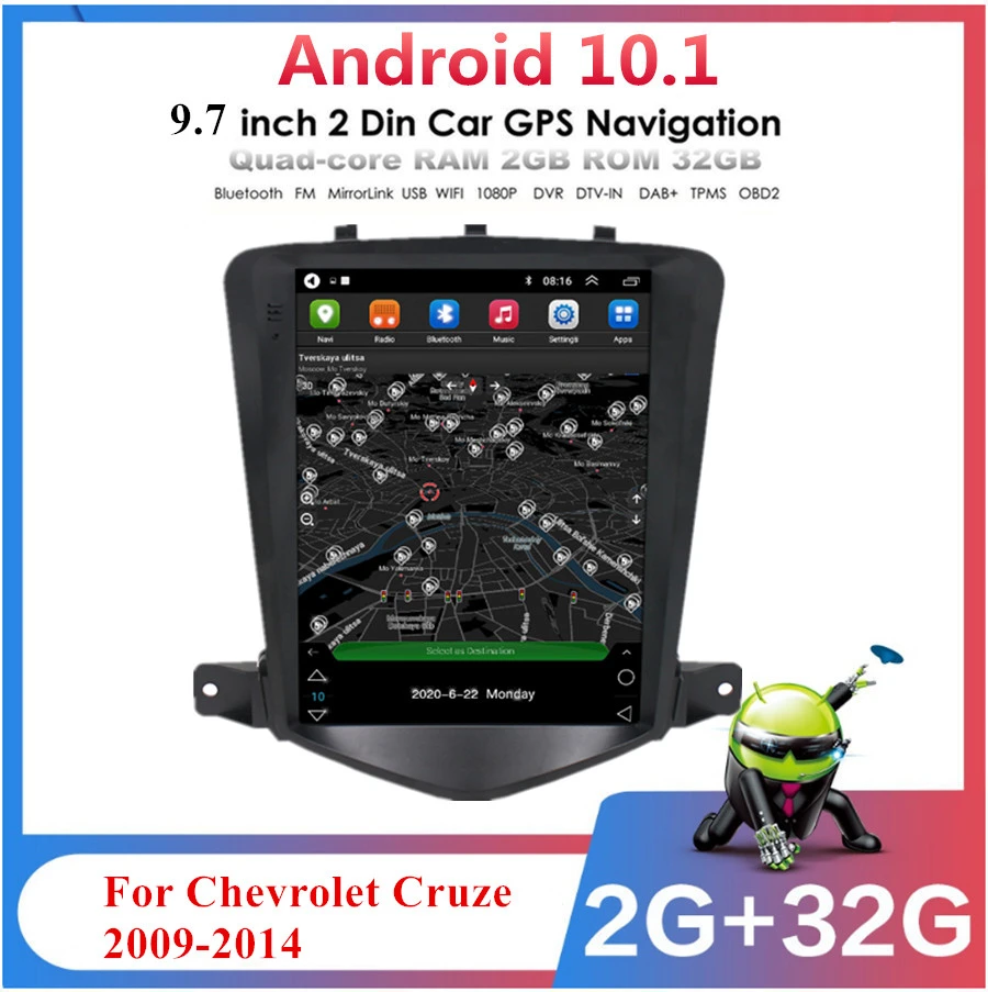 Автомобильный стерео радиоприемник 9 7 дюйма Android 10 1 2 ГБ + 32 GPS навигация Wi Fi RDS для