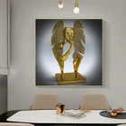 Современная Металлическая статуэтка, Картина на холсте, настенная фотография, Золотая скульптура, Настенная картина для гостиной, домашний декор
