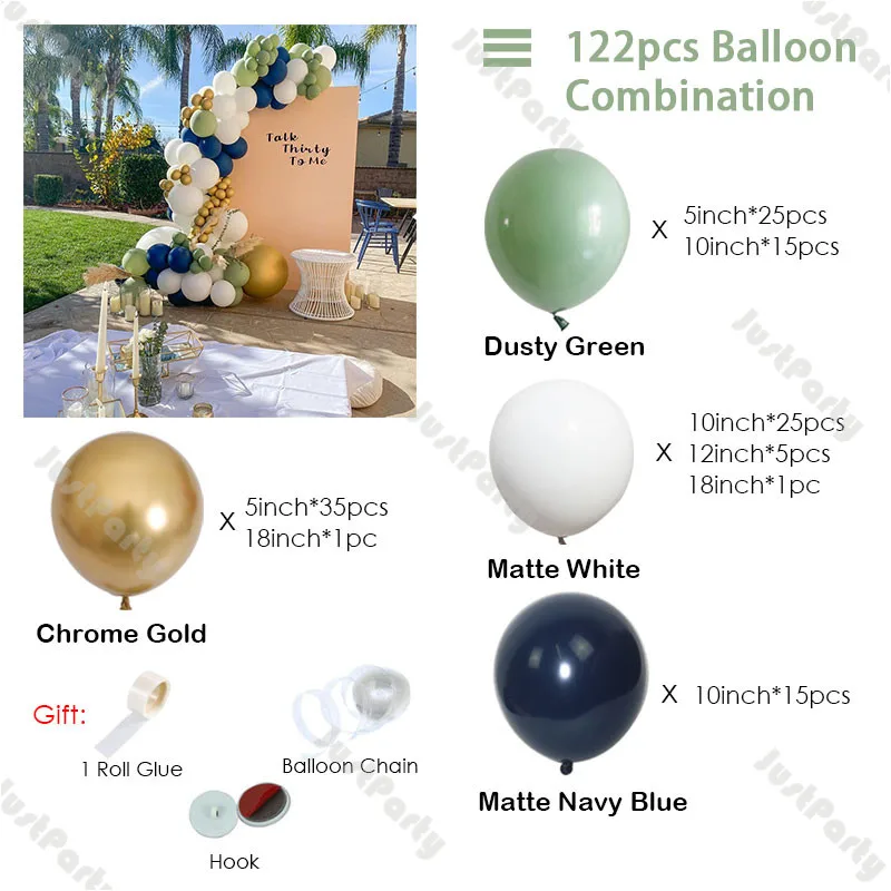DIY Wedding Decoration Navy Blue Balloons Garland Arch Chrome Gold Confetti White Sage Green Party Balloon Gender Reveal Decor | Дом и сад