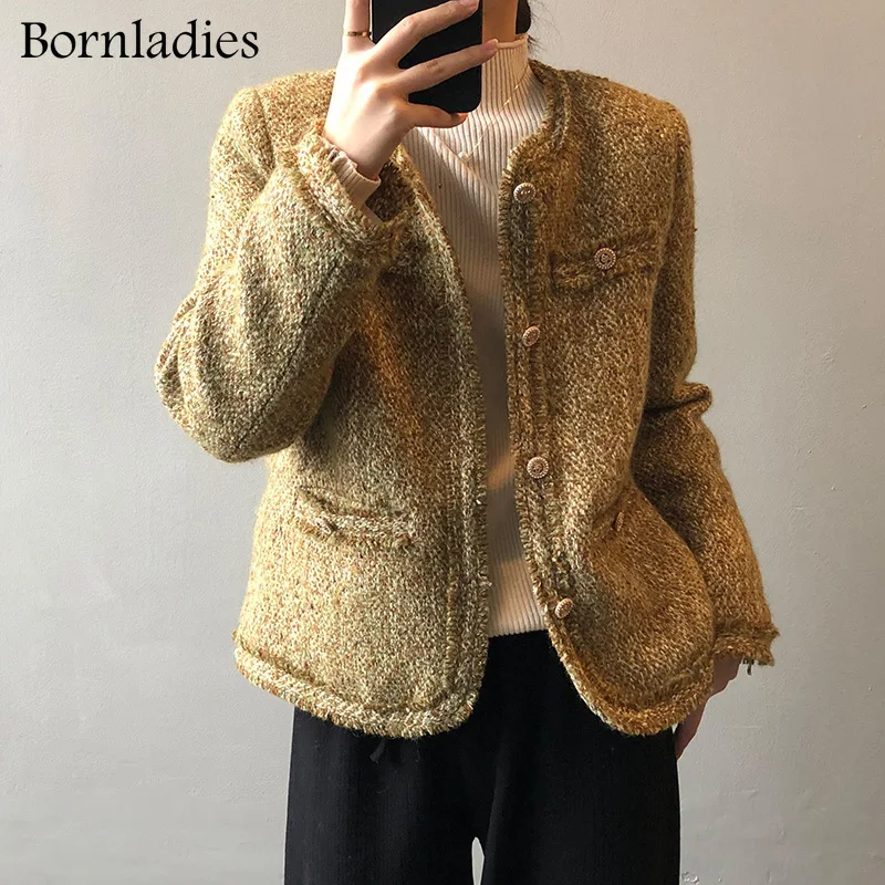 

Bornladies Women Korean Chic Loose Stylish Fill Down Jacket Winter Single Breasted Female Woolen Jacket Full Sleeve Wool Coats