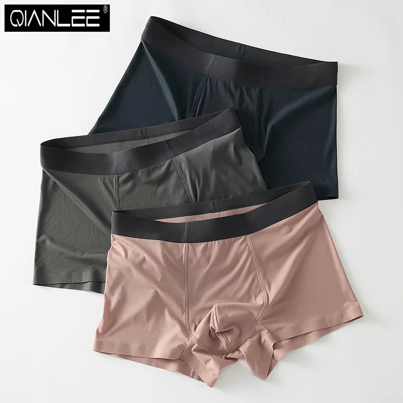 3pcs/lot Men Panties Man Underwear Solid Color Ice Silk Seamless Boxer Shorts For Male Underpatns