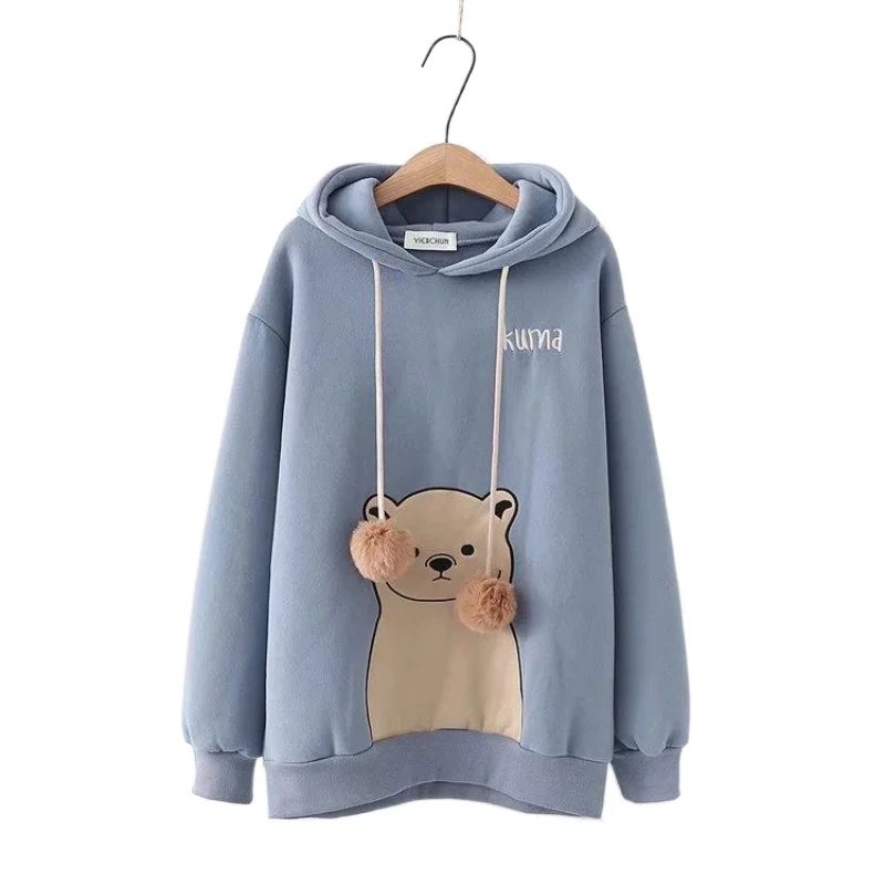 2022 New Women's Harajuku Cartoon Bear Hoodies Hooded Sweatshirts Cotton Fleece With Ears On Hood Pullovers 24503