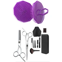 1 pcs scalp master shampoo brush purple 11 pcs thinning shears hair razor comb clips cape hairdressing kit