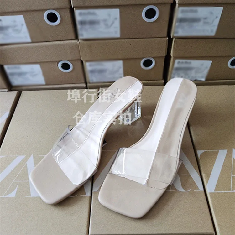 Women's Shoes Muller Shoes Square Piece of Painted Shops Jelly  Shoes Women Heels  Platform Heels  High Heels