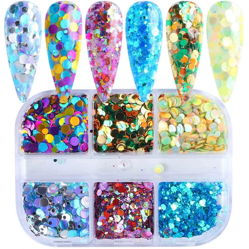 

6 Grids Mixed Color Disc Nail Sequins DIY Crystal Rhinestone Jewelry Glass 3D Glitter Diamond Gem Nail Art Decoration Jewelry