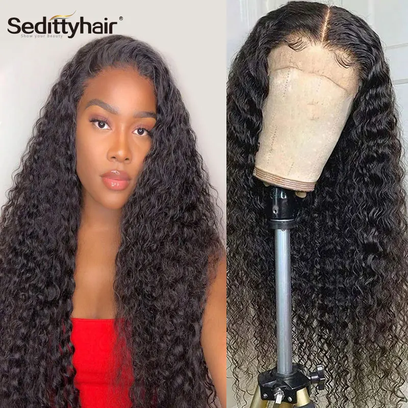 Seditty Water Wave Wig  Long Deep Frontal Brazilian Wig Wet And Wavy 13x4 Lace Curly Lace Front Human Hair Wigs For Black Women