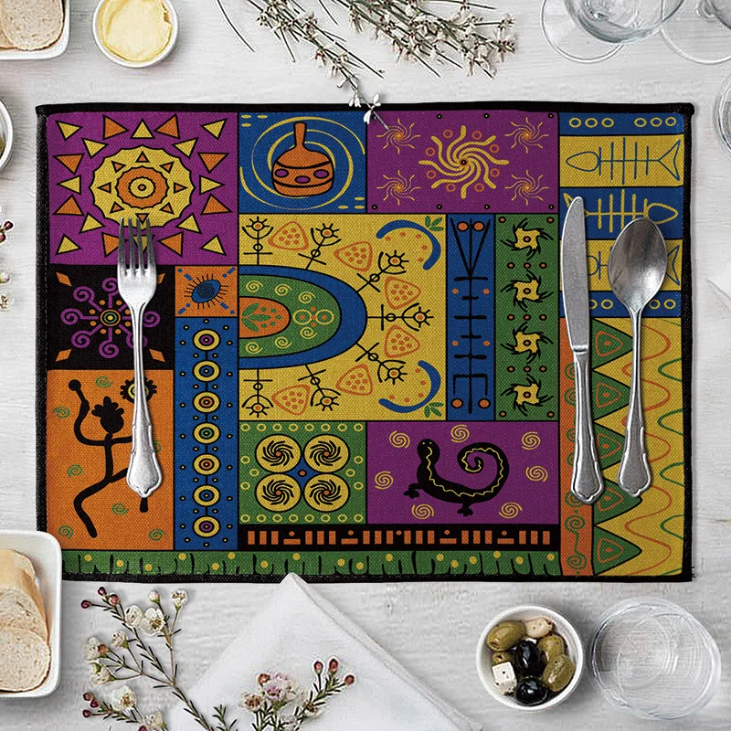 

Vintage Coaster Geometric Pattern Kitchen Placemat Coaster Dining Table Mats Cotton Linen Pad Bowl Cup Mat Home Decor