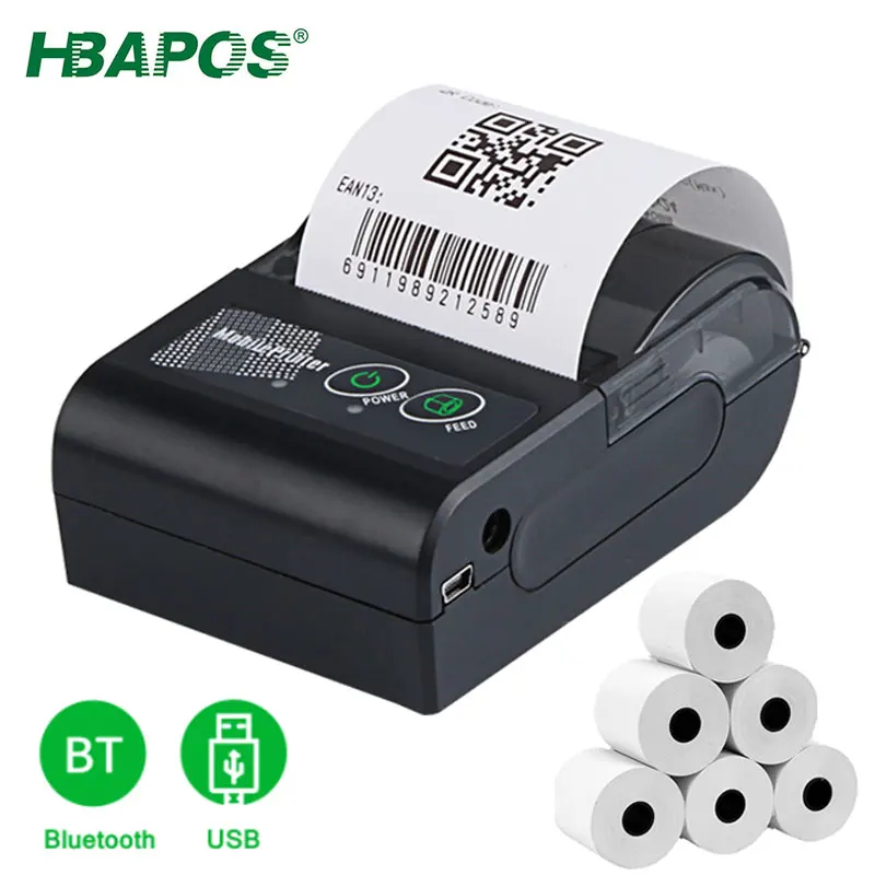 

HBAPOS Portable 58mm Bluetooth Pocket Thermal Receipt Printer Mini Wireless Notes Phone Printer Android IOS PC Impresora Termica