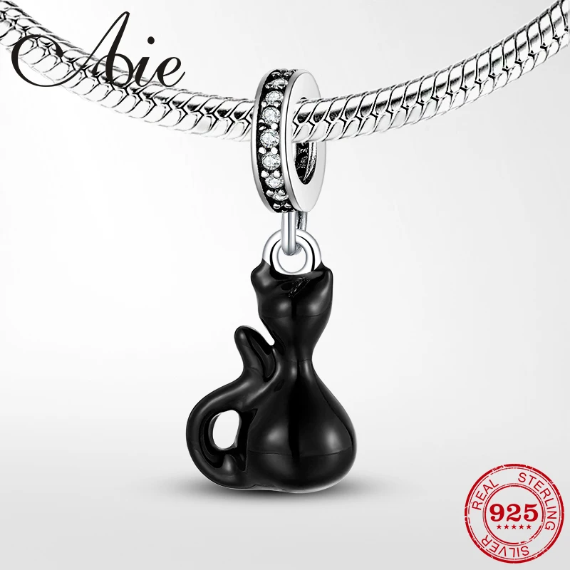 Подвеска из стерлингового серебра 925 пробы с черной эмалью кошачий Шарм изящное