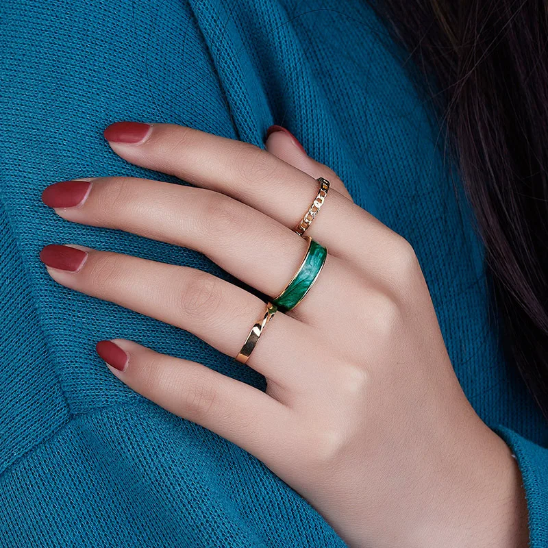 Новое поступление 3 предмета набор колец для мужчин и женщин Регулируемый Простой Зеленый Медный