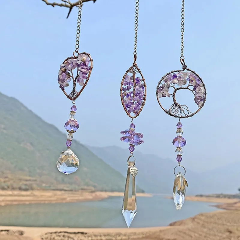 

Purple Crystal Lighting Ball Christmas Pendant Life Tree Pendant DIY Crystal Car Ornament Exquisite Hanging Decorations