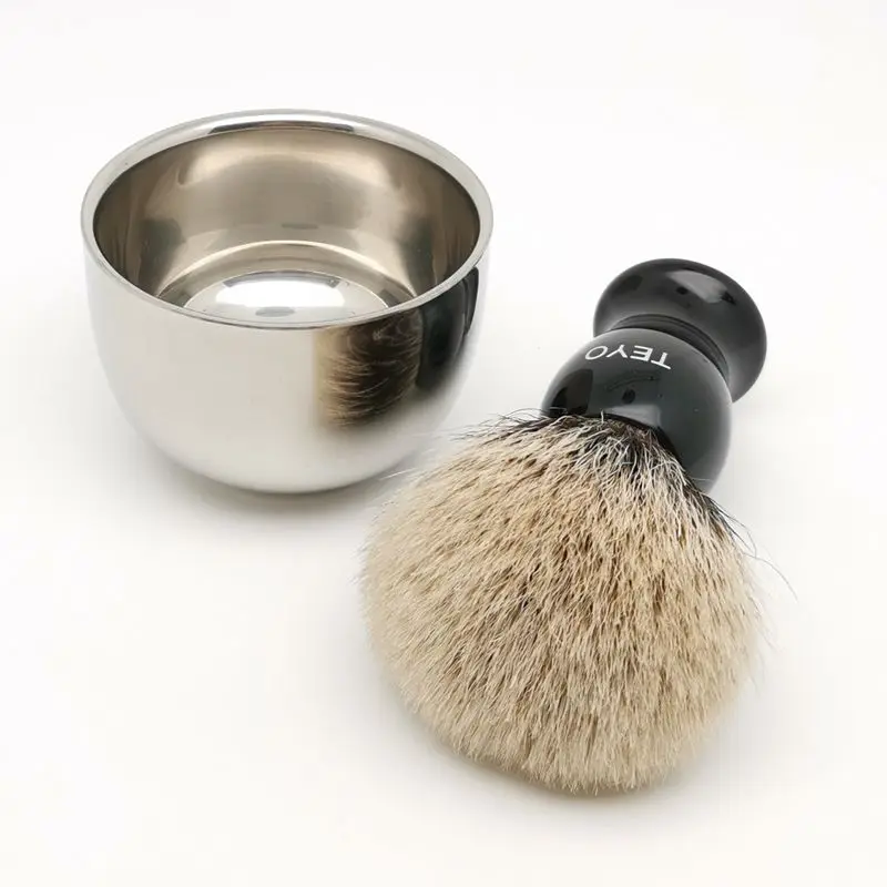 TEYO Two Band Silvertip Finest Badger Hair Shaving Brush and Bowl Set Perfect for Wet Shave Cream Razor Beard | Красота и здоровье