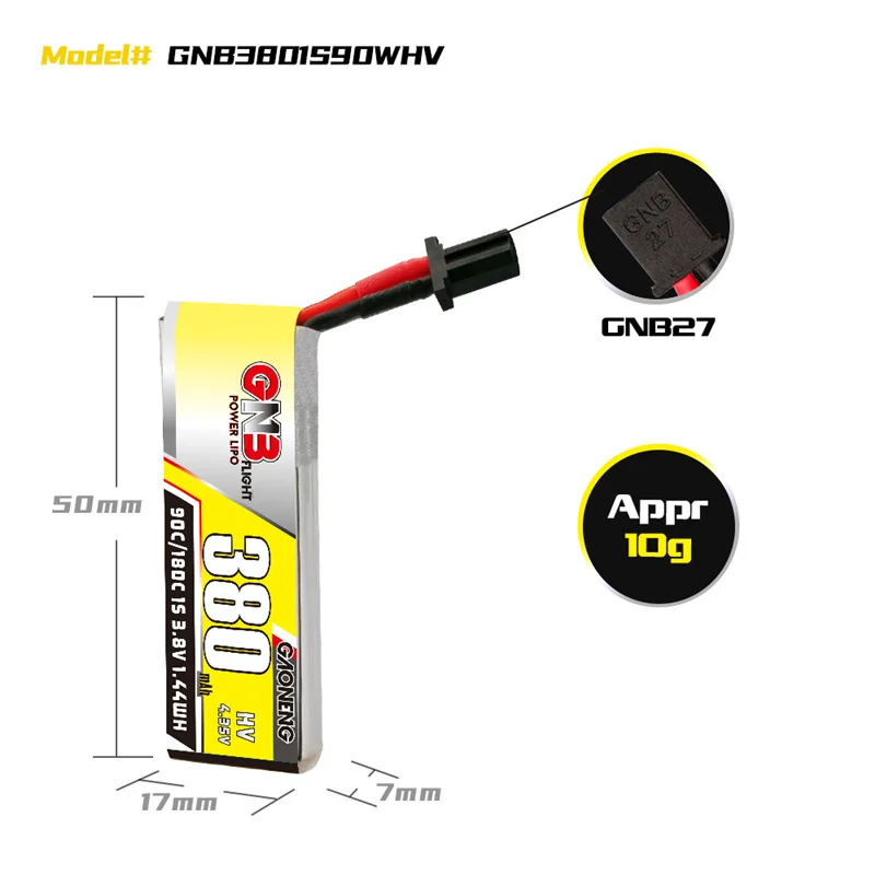 10 unids/set GNB GAONENG 380mah 4,35 V 90C/180C 1S HV LiPo bater&iacute;a con GNB27/PH2.0 para Tinyhawk Nanohawk FPV 4 eje UAV Drone RC Drone-4