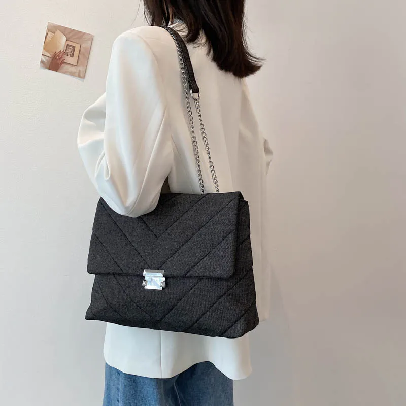 

Women Casual Canvas Shoulder Bag Handbags 2021 Female's Simple And Soft Chain Women Messenger Bag New Hot Sale Cross Body Bag