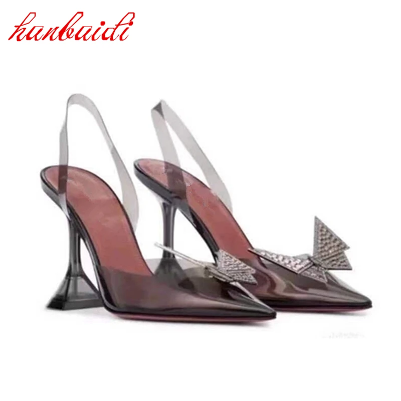 

New Women High Heels Bowknot Rhinestone Sandals Women Transparent Surface Single Shoes Light Luxury Buckle Shoes