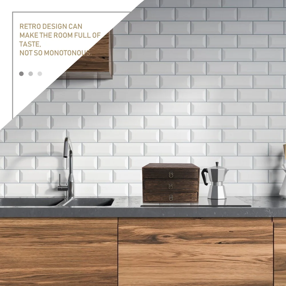 

1Pc Wood Storage Desk Box Retro Drawer Type Desktop Organizer (3 Layer)