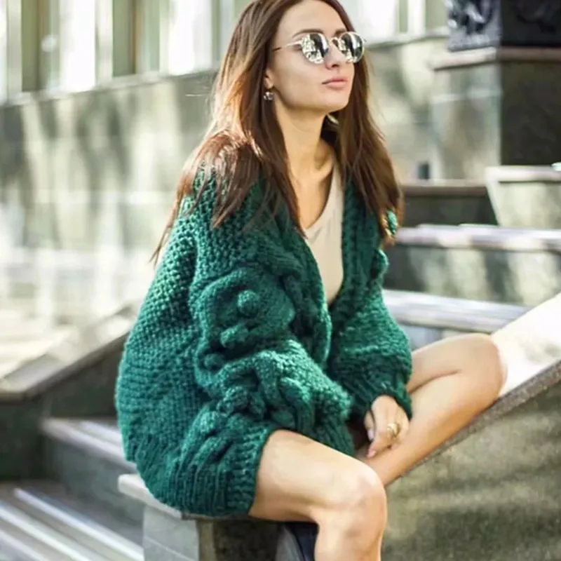 

Autumn winter Handmade Crochet Loose Joker Mohair Ball Jacket Cute Cardigan Red Blue Sweters for Women Oversized Cardigan