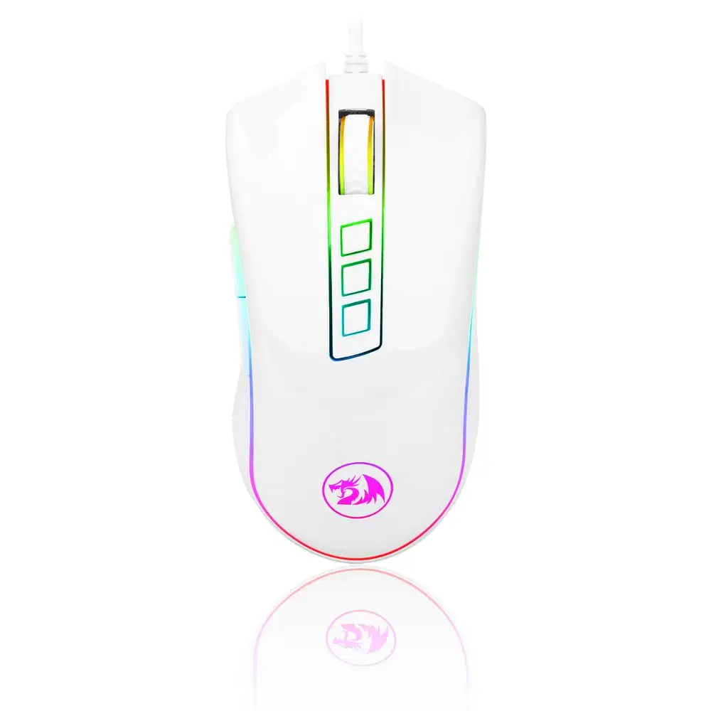 Игровая мышь Redragon M711 Cobra RGB версия белого цвета, Проводная оптическая мышь 10000 dpi с высокоточным входом, 7 макрокнопок