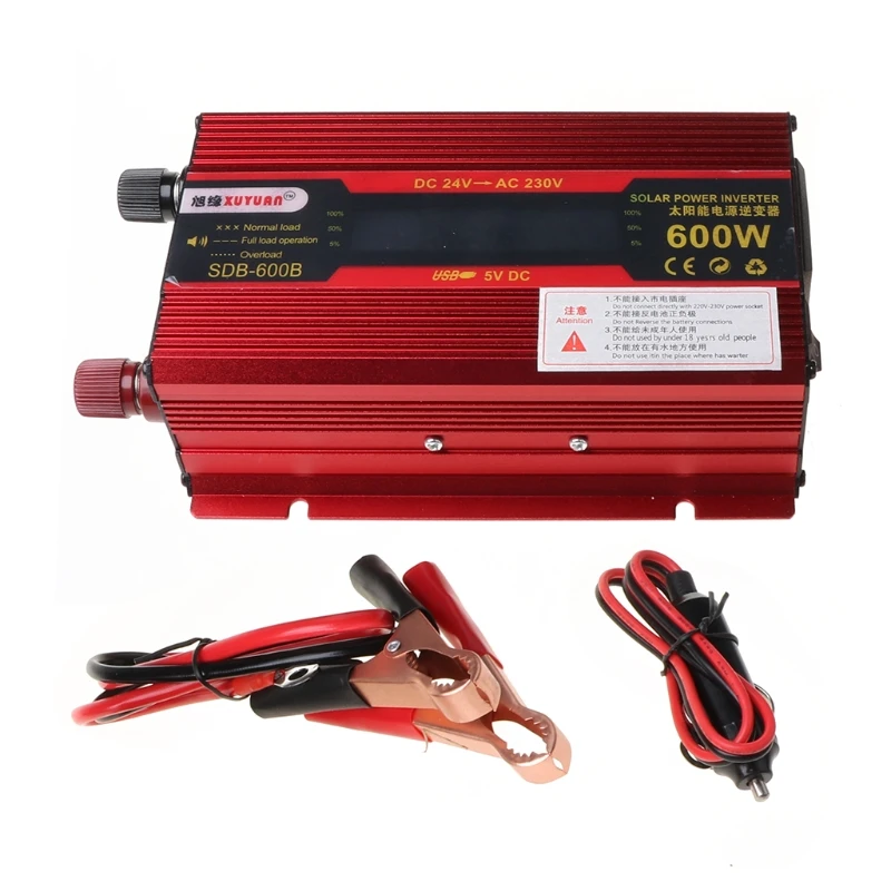 

600W Car Inverter DC 12V/24V to AC 110V/220V Voltage Converter Short Circuit Protection Auto Adapter with LCD Display