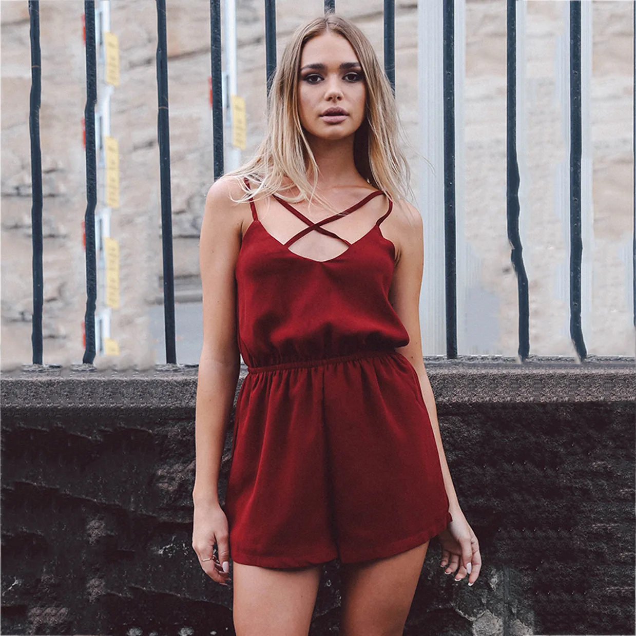 

Summer hot style sexy condole belt cross backless conjoined shorts
