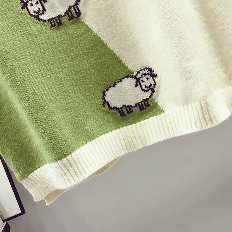 

Women's 2021 New Design Cartoon Knitted Vest Women Casual Cotton Sweater V Neck Sleeveless Casual Pullover Tops