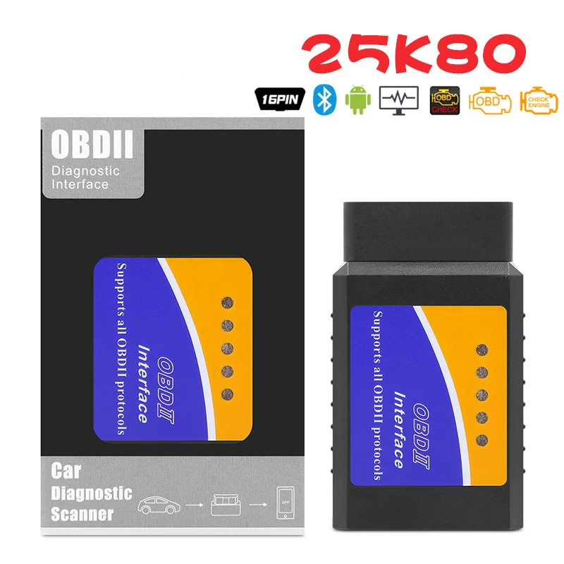 

Elm327 V1.5 25K80 Chip Bluetooth OBD2 Elm 327 V 1.5 OBD 2 Car Diagnostic-Tool Scanner Elm-327 OBDII Adapter Auto Diagnostic Tool