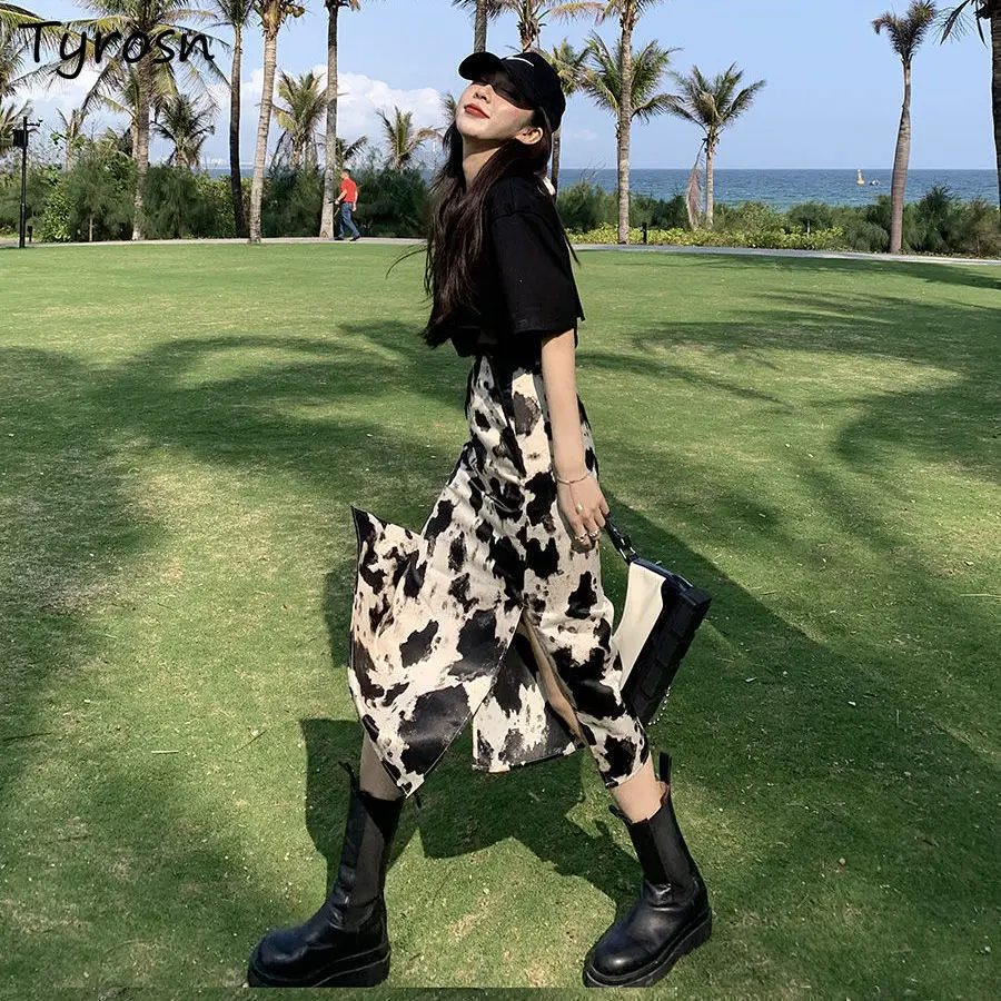 

Юбка женская с завязкой на талии, пикантная уличная одежда с разрезом сбоку, модная винтажная тонкая юбка в стиле Харадзюку, до середины икр...