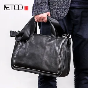 Мужская кожаная сумка AETOO, повседневная Наплечная Сумка из мягкой кожи