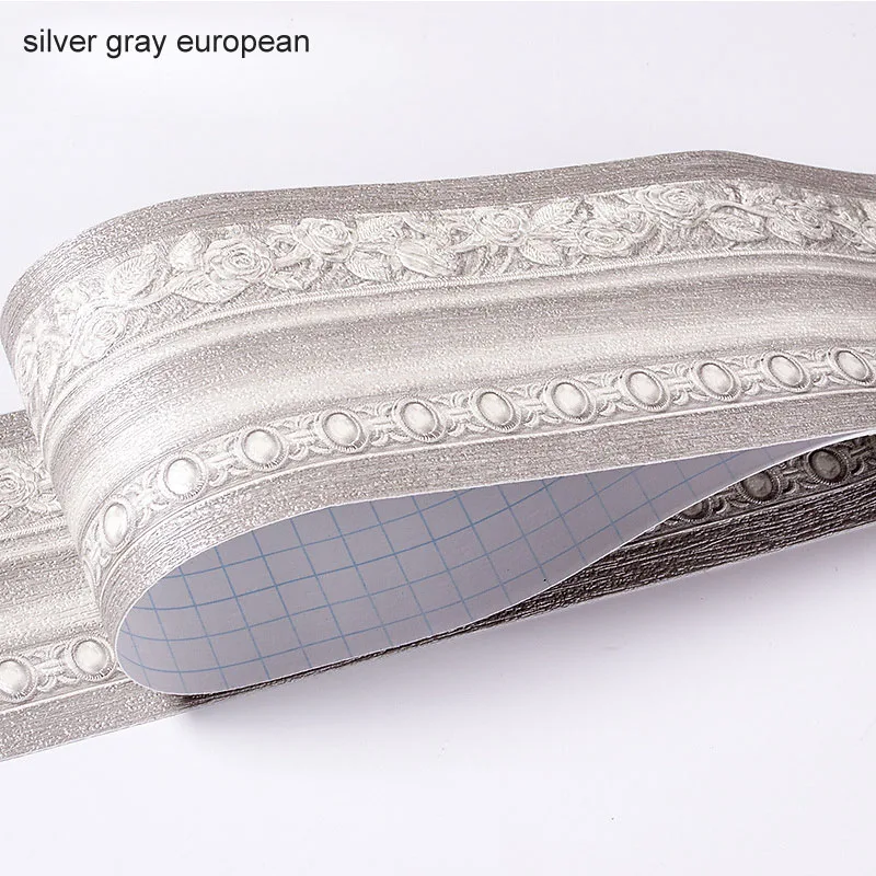 silver gray european Водонепроницаемый деревенский плитка 5 м длина гостиная плинтус для ванной комнаты самоклеющиеся винтажные обои границы 3D рельефные наклейки на стену - Цвет: silver gray european