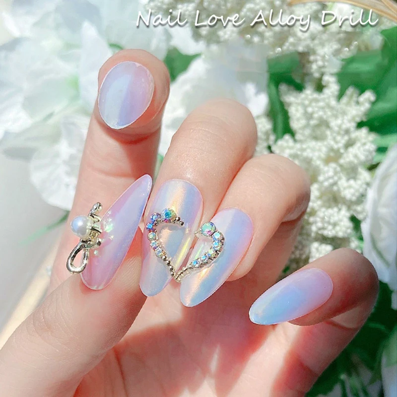 

2 PCS Nail Art Splicing Metal Love Heart Accessories luxurious Pearl And Color Brick Manicure Decorations Nails Design Supplies