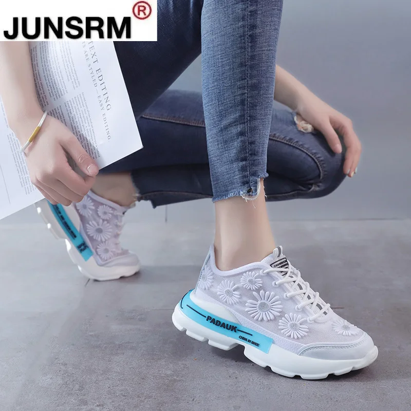 

2021 spring and summer new small daisy mesh single shoes female thick bottom student casual sports shoes Z866