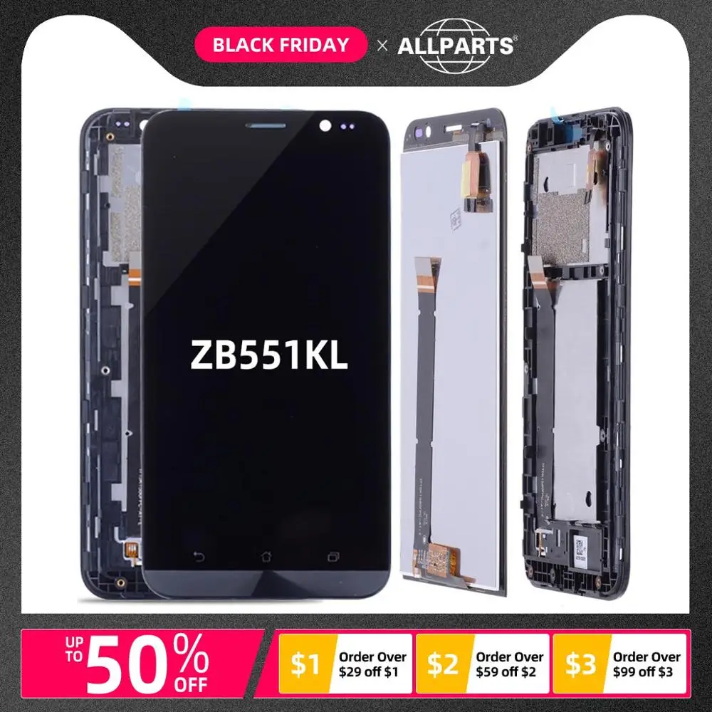 Дисплей для ASUS Zenfone Go ZB551KL LCD в сборе с тачскрином на рамке Оригинал черный |