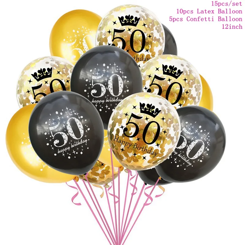 50th Balloons 1 CHZLL, Черное золото, 50-ая одноразовая посуда, тарелки для полотенец, чашки для стола, одноразовая посуда для вечеринок, 50 предметов для дня рождения - Цвет: 50th Balloons 1