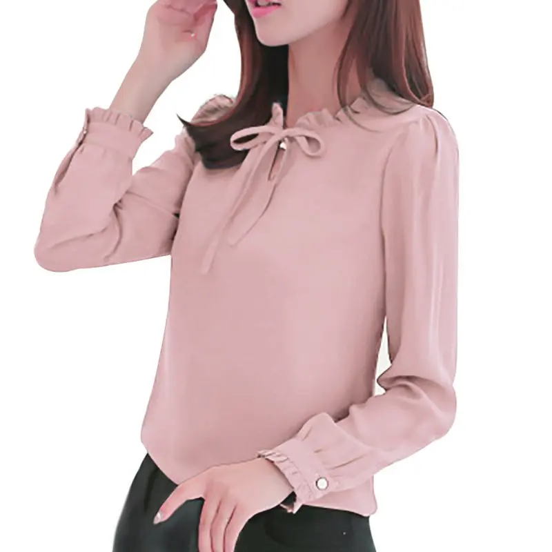 

Women Shirts Long Sleeve Stand Collar Bow Blouses Elegant Ladies Chiffon Blouse Tops Fashion Office Work Wear